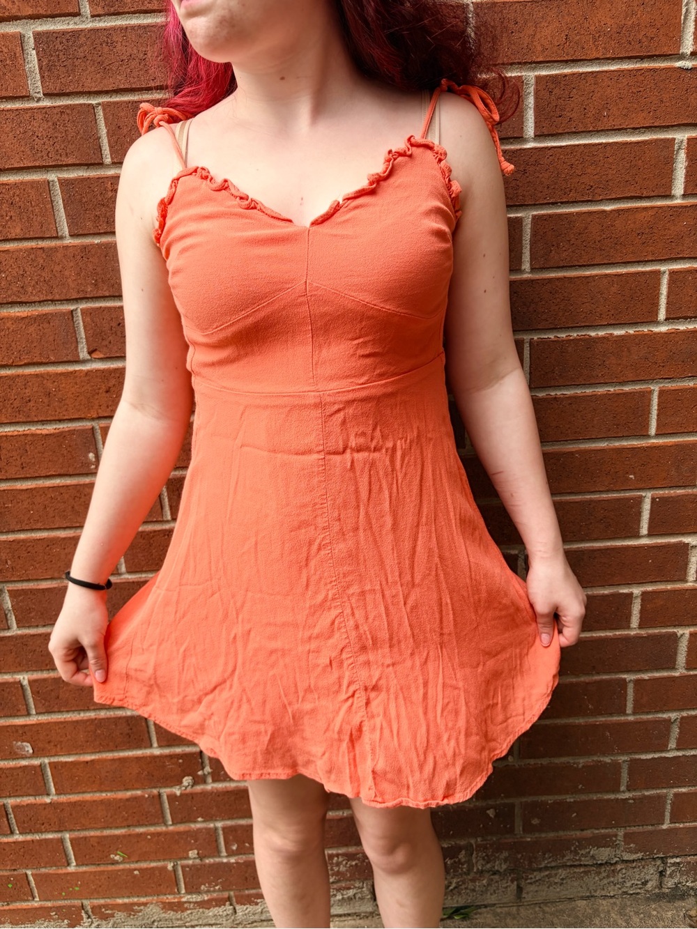 GB Coral Tie Strap Mini Dress XS Ruffle Trim Sundress